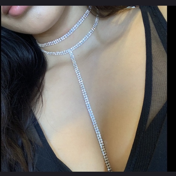Rhinestone double chocker Y necklace  NWT - Picture 4 of 8